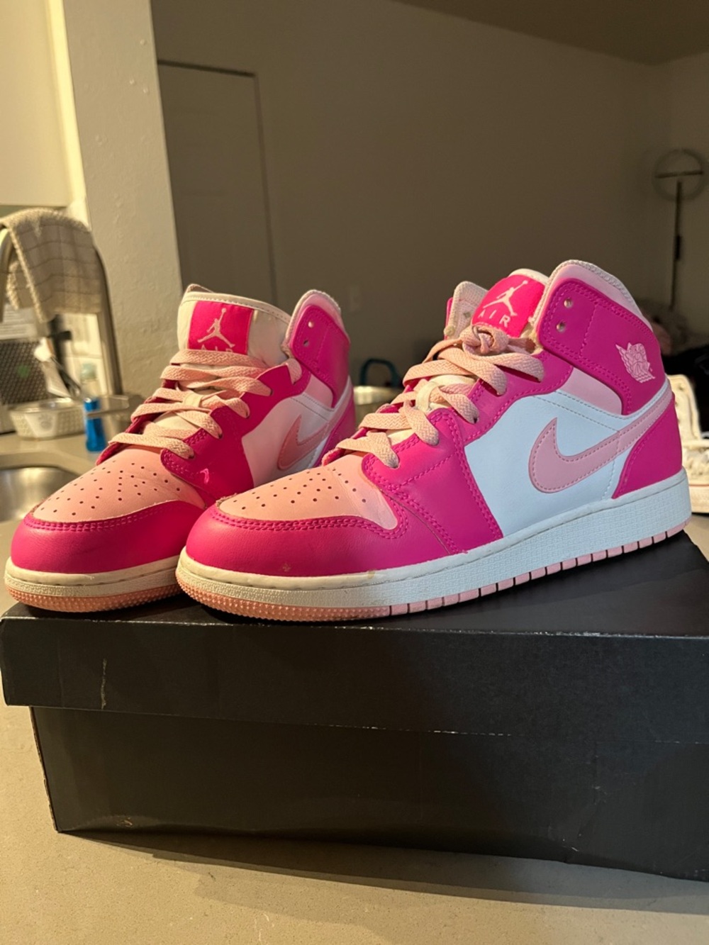 Jordan Kids' Pink and White Mid-Top Sneakers